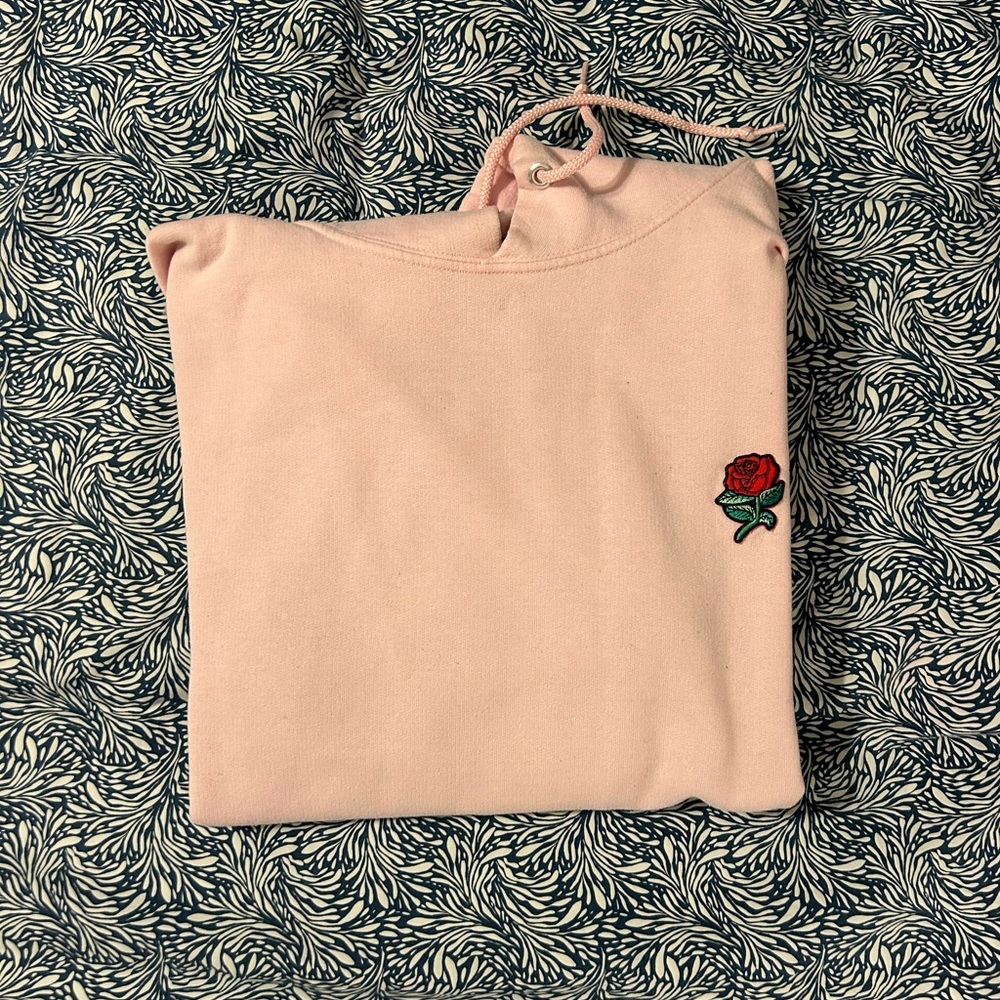 Pink Hoodie with Rose Embroidery